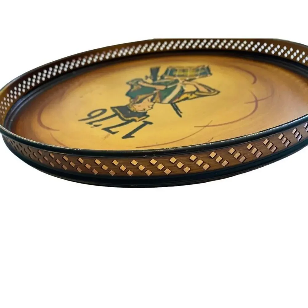1776 Round Serving Tray Metal Painted Vintage